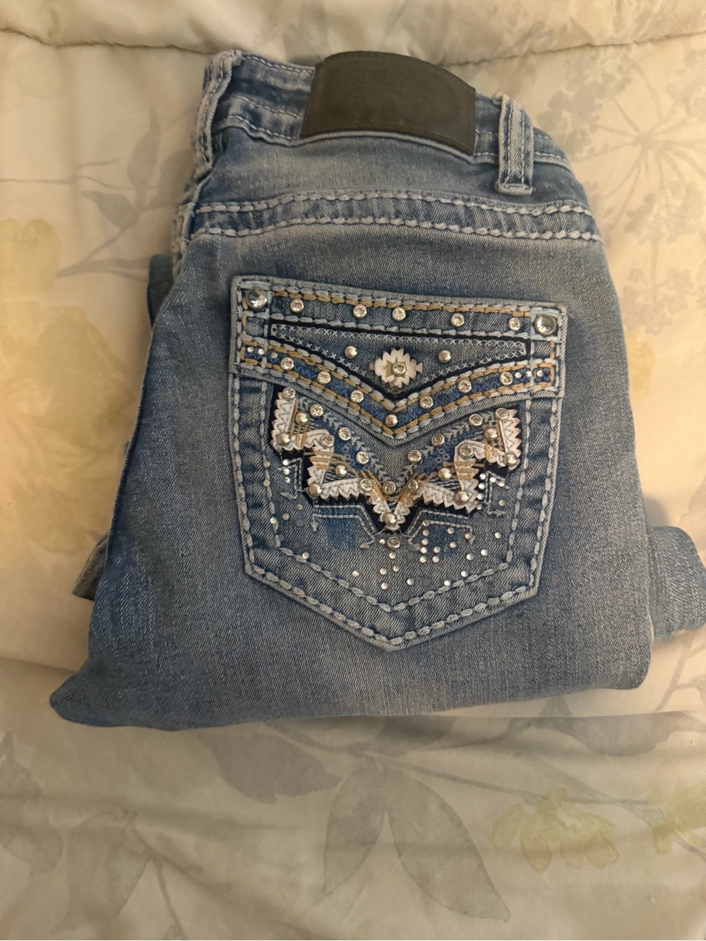 Jade Light Blue Wide Leg Jeans with Embellished Back Pocket